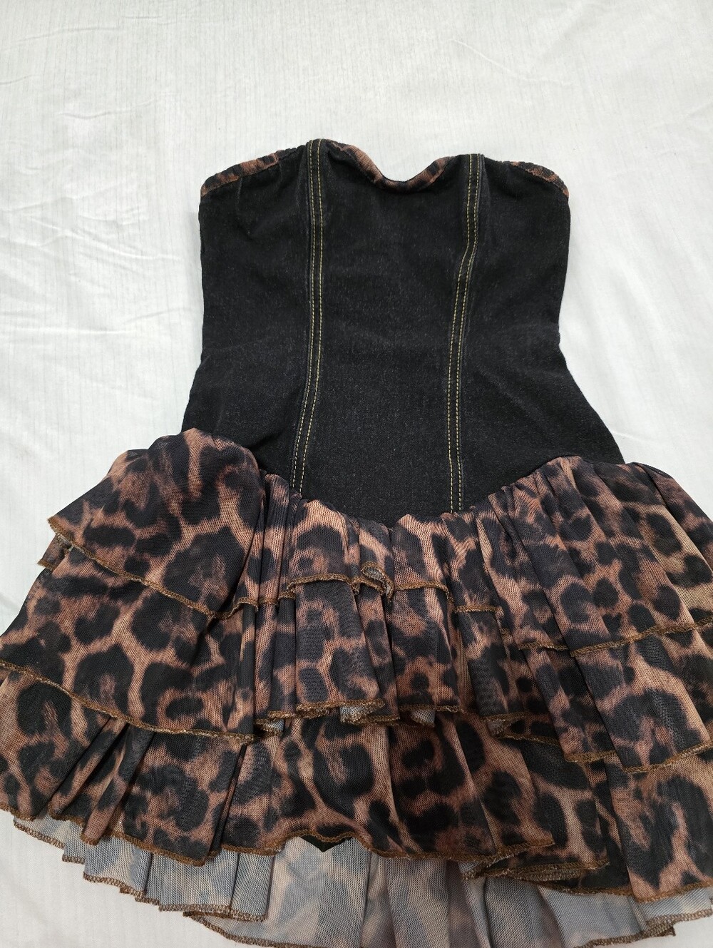 Windsor Black & Brown Leopard Print Strapless Ruffle Dress